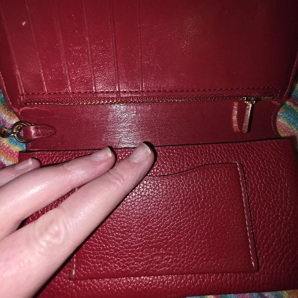 Coach Red Pebble Leather Wallet - Picture 7 of 8